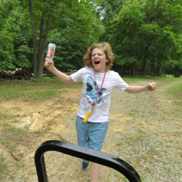 camper having fun running