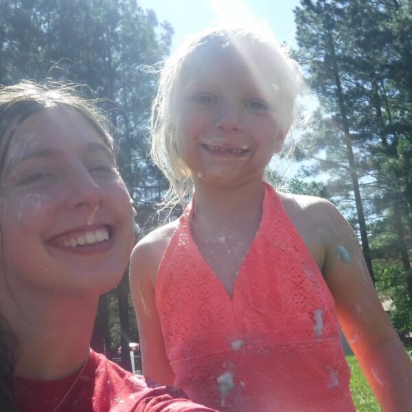 camper and volunteer after foam fight